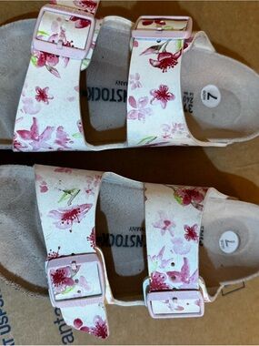 Birkenstock White Sandals with Pink Floral Print